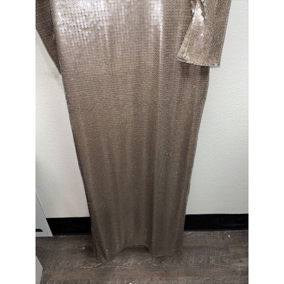 KHY Sequin Maxi Dress Champagne XS Kylie Jenner Long Sleeve Low Back Lined - Picture 7 of 16